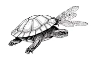 turtle and dragonfly hovering tattoo design idea