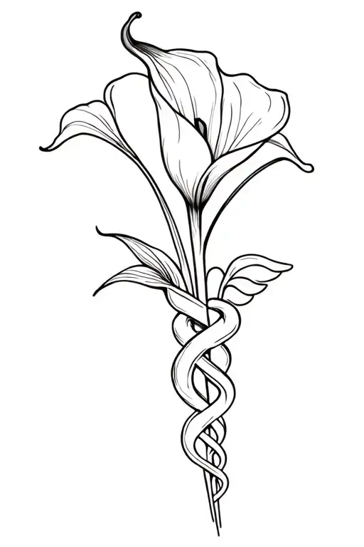 calla lily flower with caduceus intertwined tattoo design idea