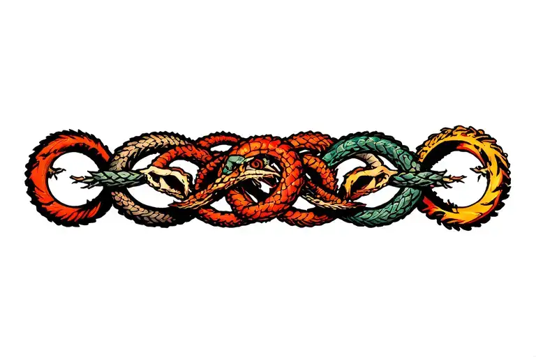 three ouroboros wrapped tattoo design idea