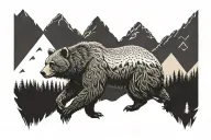 Bear with mountain eagle forest  tattoo design idea