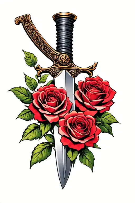 minato kunai knife with three roses intertwined tattoo design idea