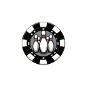 poker chip with bowling pins in the background tattoo design idea