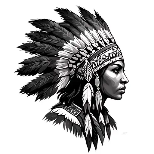 Choctaw warrior female with headdress  tattoo design idea