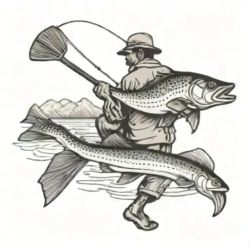 have it be a fisherman backcasting flyfishing where his line makes the word Esperanza as he hasts his line backwards in  tattoo design idea