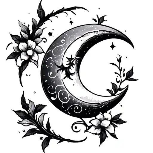 waxing crescent moon tattoo design idea