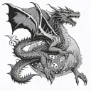 A psychedelic dragon soaring through a cosmic landscape, inspired by anime aesthetics tattoo design idea