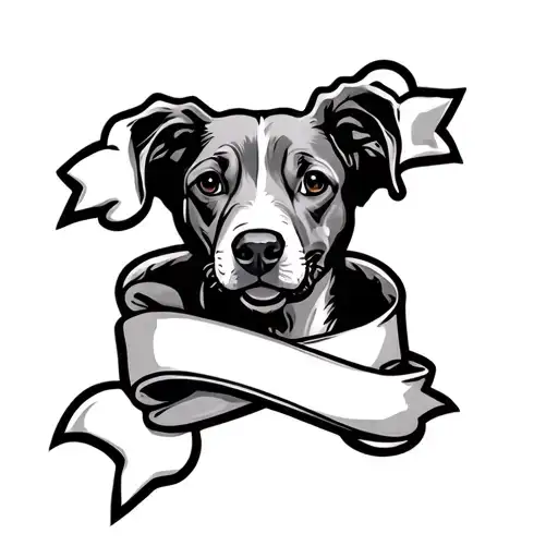 dog bone with banner ribbon wrapped tattoo design idea