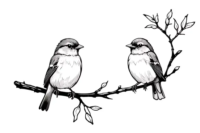 small american robins (2) oerched on branch black and white tattoo design idea