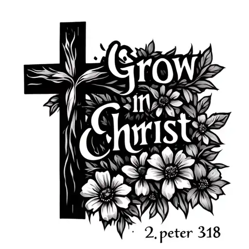 "Grow in Christ 2 peter 3:18" cross with flowers blooming out of the cross tattoo design idea