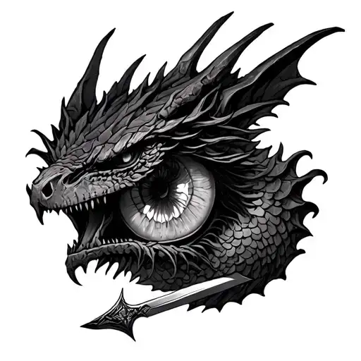 SMAUG EYE with scales, sparrow skeleton, thrandil sword tattoo design idea