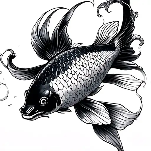 The koi starts the inner elbow, swimming upward with its tail curling around the outer bicep. Tori gate arches, templ tattoo design idea