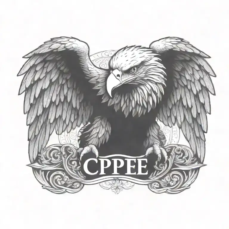letters 'S C P E' eagle perched tattoo design idea