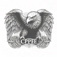 letters 'S C P E' eagle perched tattoo design idea