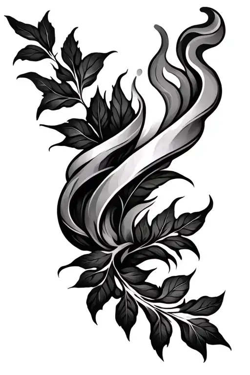 wrap around tattoo. leaves that transition into smoke, then transition to water, then fire. going around forearm  tattoo design idea