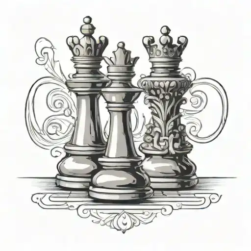 queen and king chess pieces tattoo design idea
