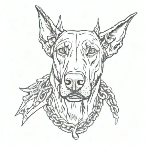 Doberman with with three heads and chains wrapped tattoo design idea