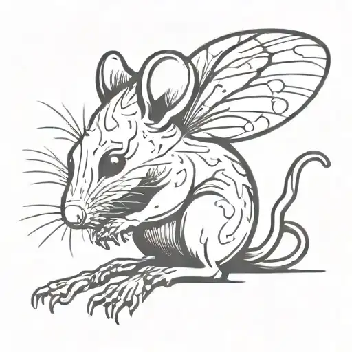 rat with fairy wings cute tattoo design idea