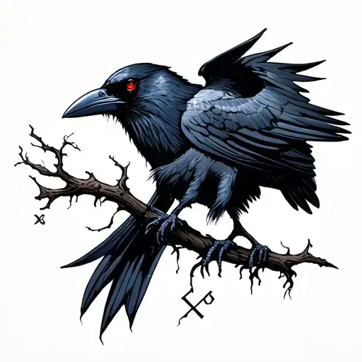 raven stay, dark, night, runes tattoo design idea