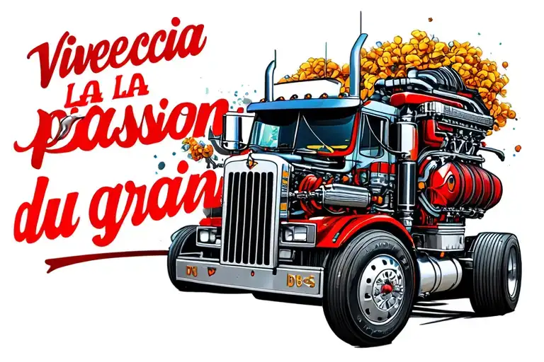 "Vivescia La passion du grain" scania V8 engine and turbo tattoo design idea