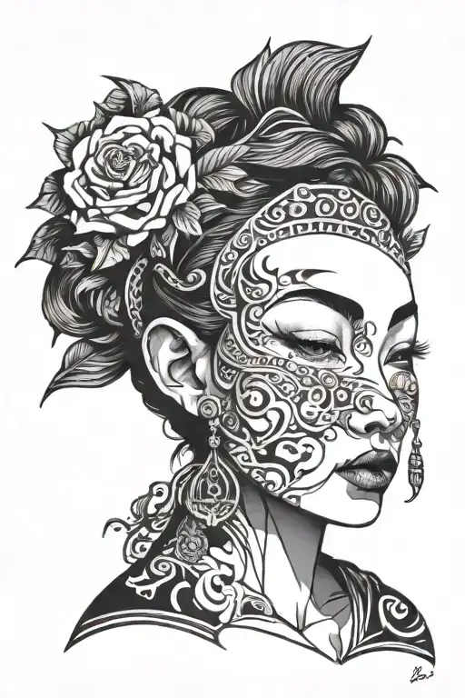 namakubi girl face tattoo design idea