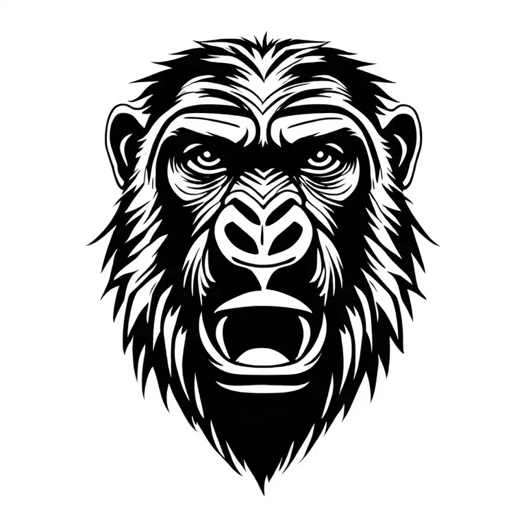 gorilla face tribal lines tattoo design idea