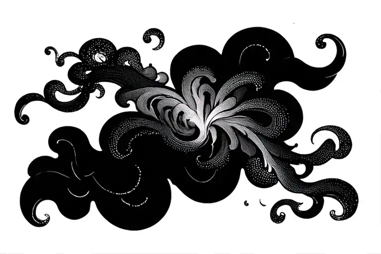 japanese billowing smoke spirals dot work tattoo design idea