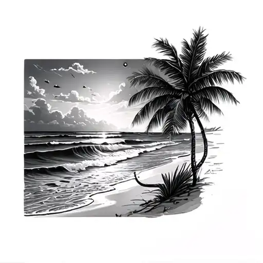 beach theme arm sleeve tattoo design idea