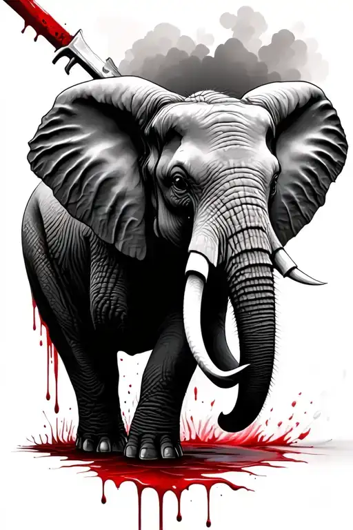 machete elephant reflection blood dripping blood tattoo design idea