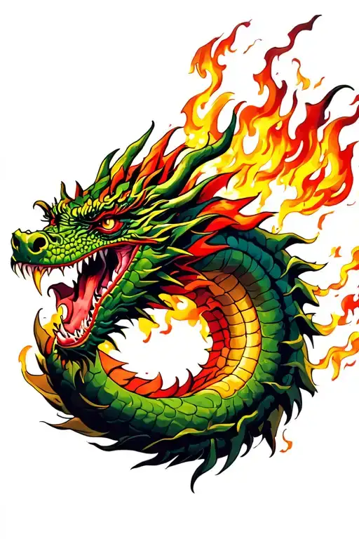 dragon breathing fire fighting a samurai tattoo design idea