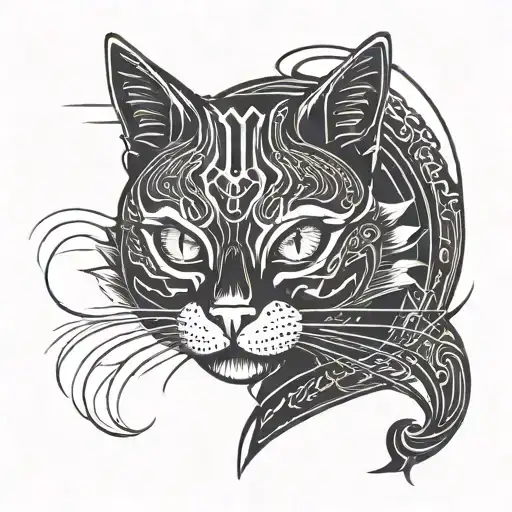 dark art Cheshire Cat fine line tattoo design idea