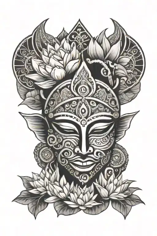 travel sea montain sign land wild lotus flower compas african mask aboriginal  tattoo design idea
