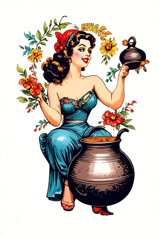 pin up girl thowing a pot tattoo design idea