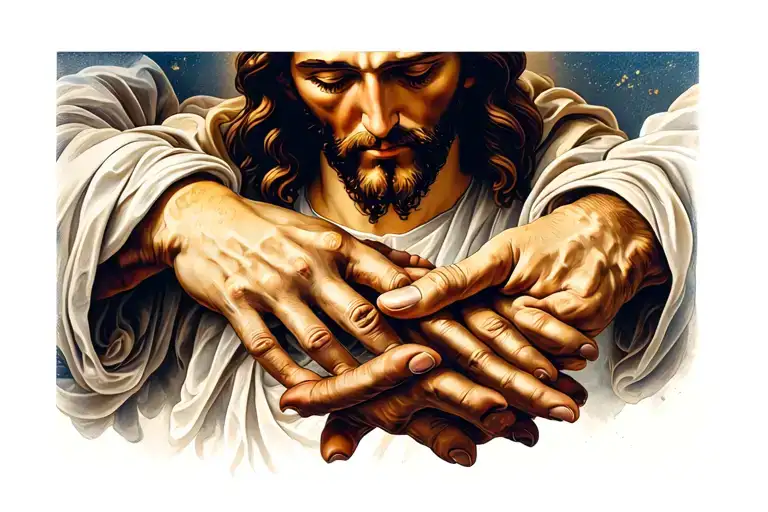 jesus hands reaching toward eachother tattoo design idea