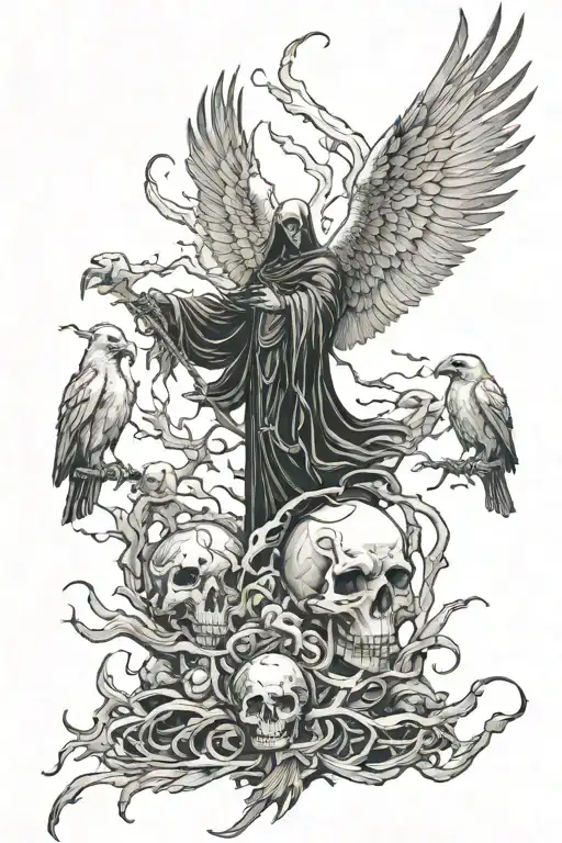 death, crows all different sizes, angel of death angel tattoo design idea