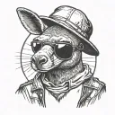 badass kangaroo wearing sunglasses and a bucket hat tattoo design idea