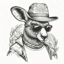 badass kangaroo wearing sunglasses and a bucket hat tattoo design idea