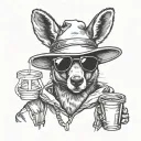 badass kangaroo wearing sunglasses and a bucket hat tattoo design idea