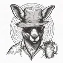 badass kangaroo wearing sunglasses and a bucket hat tattoo design idea