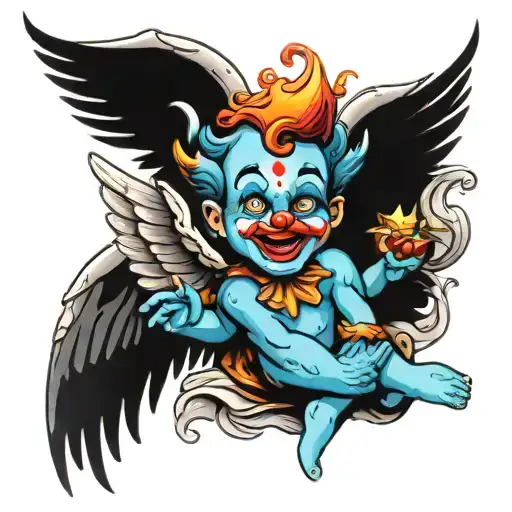 clown cherub angel tattoo design idea