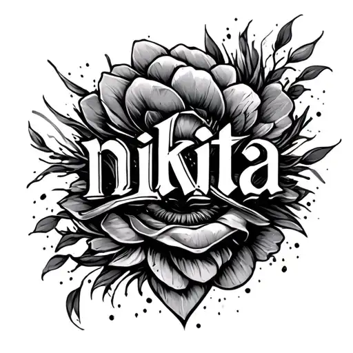 the name nikita jumbled up in a hidden way tattoo design idea