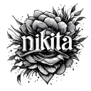 the name nikita jumbled up in a hidden way tattoo design idea