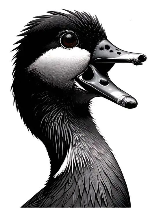 head shot portrait of a duck smoking a cigarette  tattoo design idea