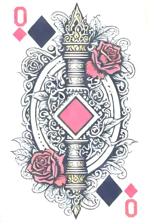 Jack of hearts playing card  with 1 single rose and 11 thorns embedded tattoo design idea