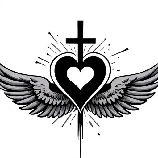 Dad memorial cross wings heart tattoo design idea