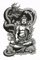 budha and dragon wrapped tattoo design idea