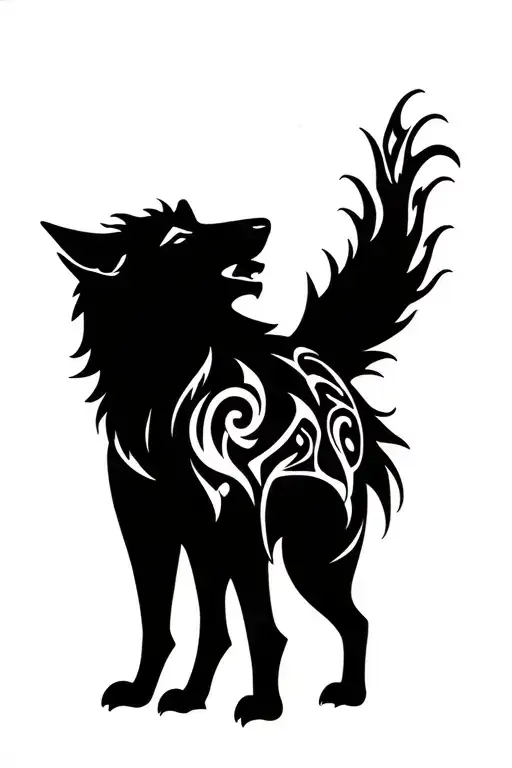 wolf howling tattoo design idea