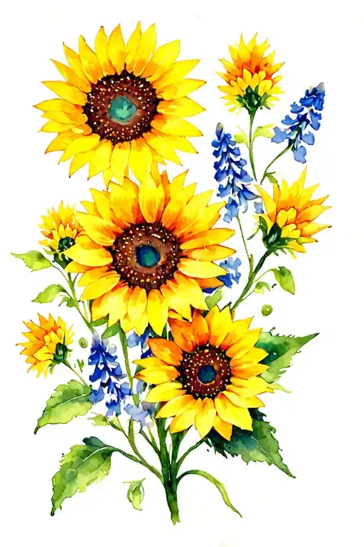 bluebonnets and sunflowers  tattoo design idea