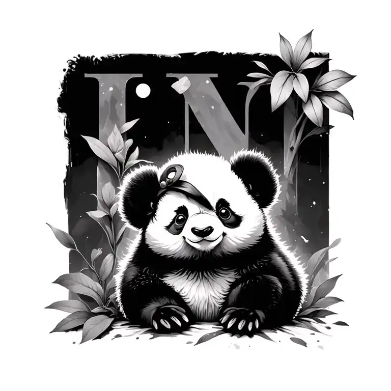 panda chick N letter tattoo design idea