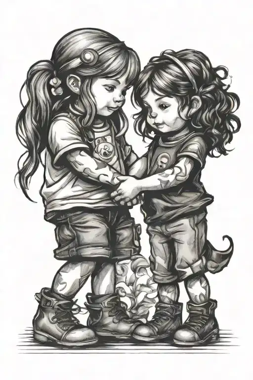big sister little brother holding hands tattoo design idea
