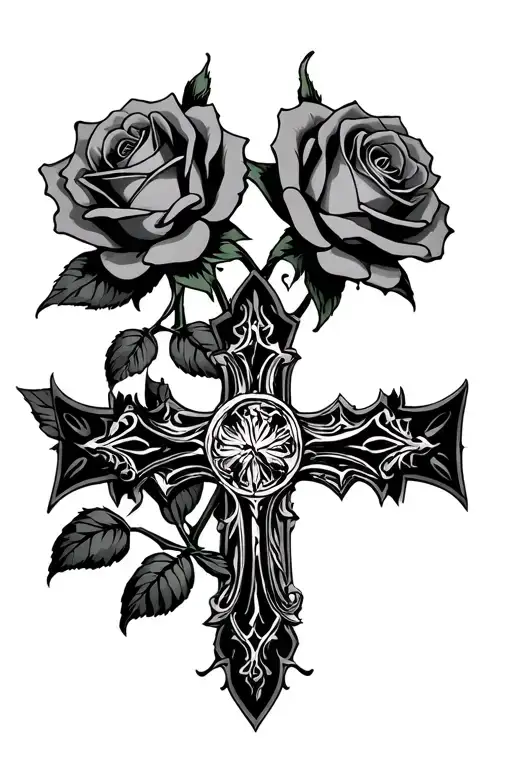 four roses with a gothic cross tattoo design idea